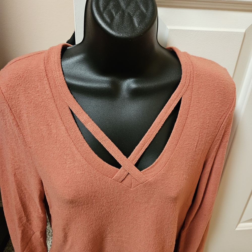 White Crow Rust Long Sleeve V-Neck Top - Picture 2 of 9